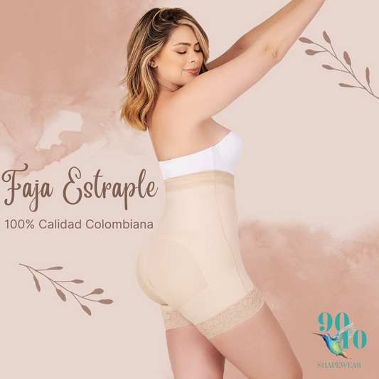 Faja-Short Strapless Beige con realce máximo de glúteos Ref 104